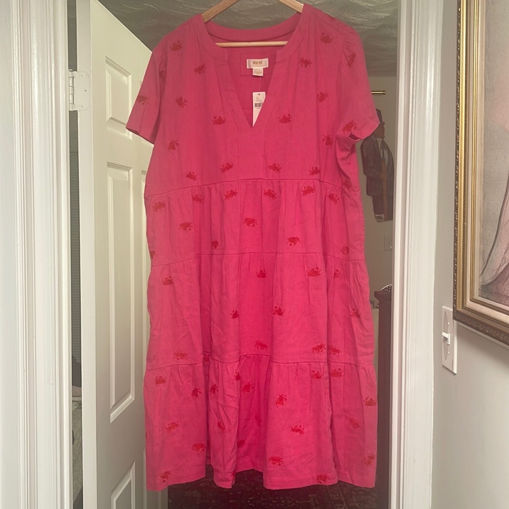 NWT Anthropologie Tiered Cancer/Crab Pink Dress